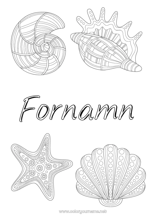 Färgläggningssida att skriva ut Djur Snäckor Zentangle Sjöstjärna Marina djur eller vattenlevande djur