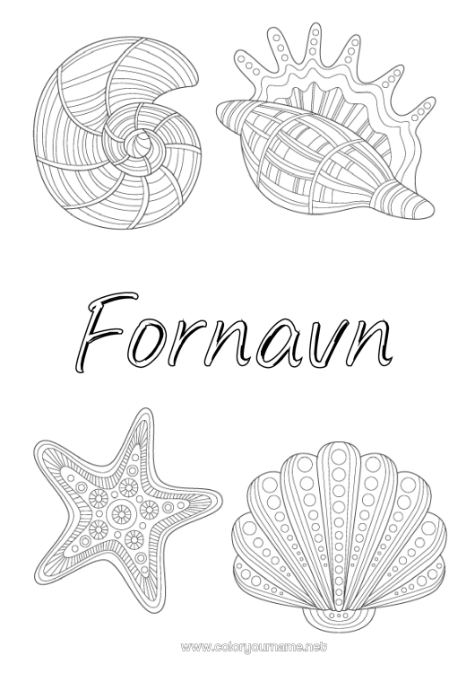 Farvelægningssiden til udskrivning Dyr Muslinger Zentangle Søstjerne Havdyr eller vandlevende dyr