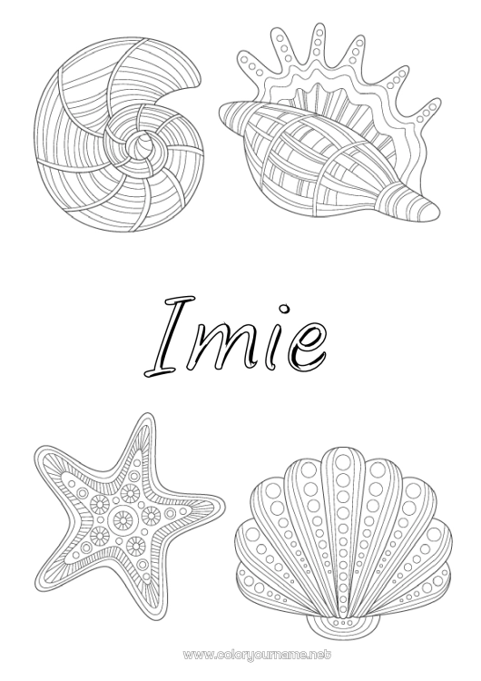 Kolorowanka do wydruku Zwierzę Muszle Zentangle Gwiazda morska Zwierzęta morskie lub wodne