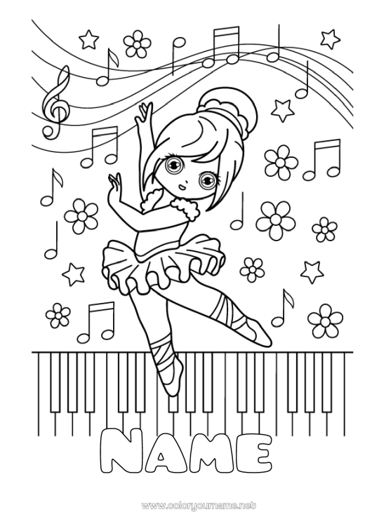 Coloring page to print Sport Dance Music World Music Day Piano Musical instruments Artistic sports