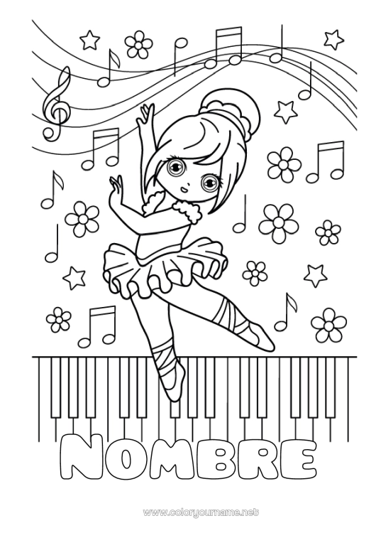Dibujo para colorear para imprimir Sport Danza Música Día Mundial de la Música Piano Instrumentos de música Deportes artísticos