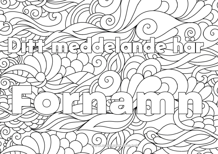 Färgläggningssida att skriva ut Lugn och zen Utsmyckat namn Zentangle Dekorativ bakgrund Spiral Vågor
