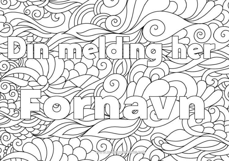 Fargeleggingssiden til utskrift Rolig og zen Dekorert navn Zentangle Dekorativ bakgrunn Spiral Bølger