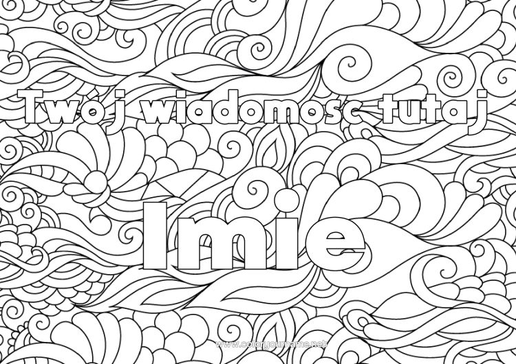 Kolorowanka do wydruku Spokojny i zen Nazwisko odznaczone Zentangle Tło dekoracyjne Spirala Fale
