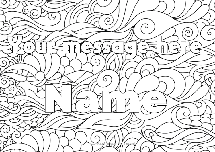 Colouring page to print Calm And Zen Decorated Name Zentangle Decorative Background Spiral Waves