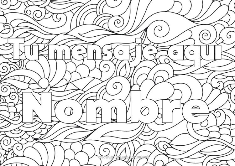 Dibujo para colorear para imprimir Calma y zen Nombre decorado Zentangle Fondo decorativo Espiral Olas