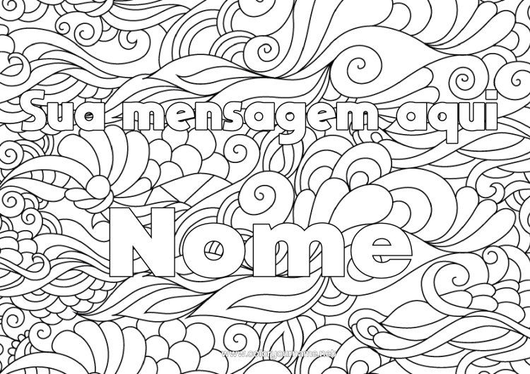 Página de desenho para imprimir Calmo e zen Nome decorado Zentangle Fundo decorativo Espiral Ondas