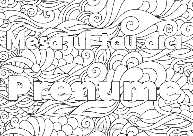 Pagină de colorat de imprimat Liniștit și zen Nume decorat Zentangle Fundal decorativ Spirală Valuri