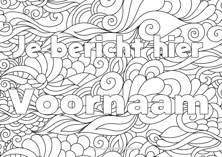 Kleurplaat om af te drukken Rustig en zen Gedecoreerde naam Zentangle Decoratieve achtergrond Spiraal Golven
