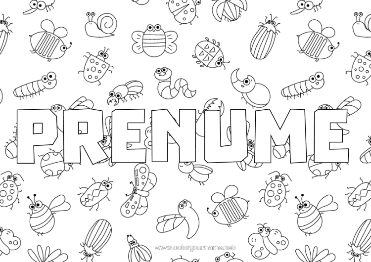 Pagină de colorat de imprimat Fluture Animal Albină Nume decorat Gărgăriță Insecte Omidă Țânțar Vierme Fundal decorativ
