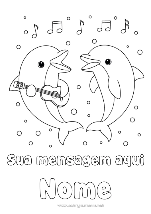 Página de desenho para imprimir Animal Golfinho Música Animais marinhos ou aquáticos Festa da Música Guitarra Instrumentos musicais