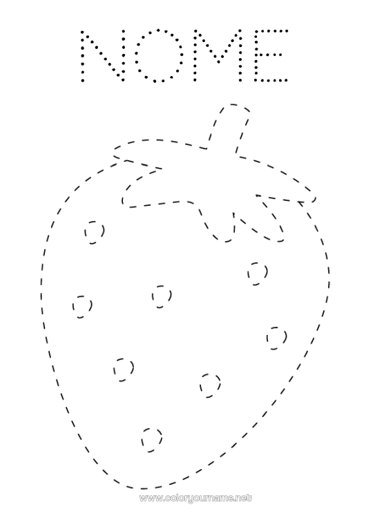 Página de desenho para imprimir Atividades para Crianças Frutas Rastreie e Pinte Morango