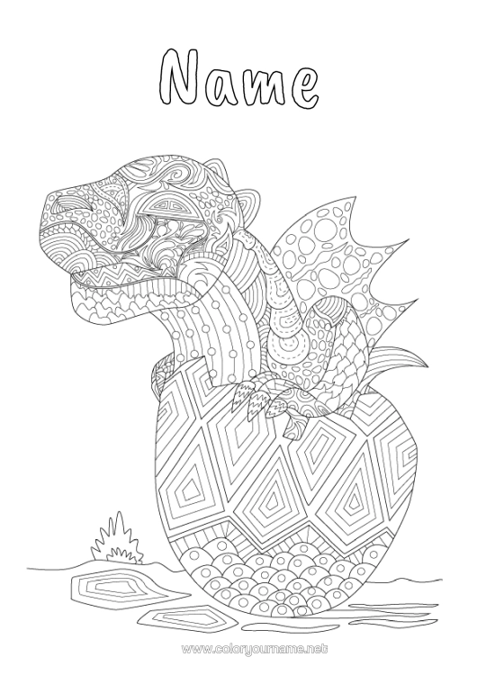 Colouring page to print Dragon Animal Complex Colouring Pages Zentangle Dragons, Unicorns, And Fantastical Creatures Egg