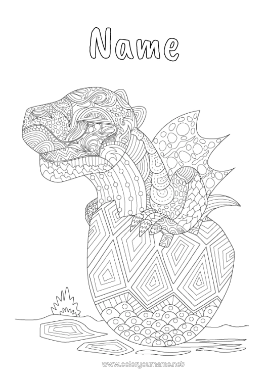 Coloring page to print Dragon Animal Complex coloring pages Zentangle Dragons, unicorns and fantastic animals Egg