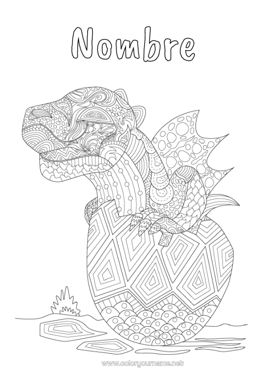 Dibujo para colorear para imprimir Dragón Animales Dibujos complejos para colorear Zentangle Dragones, unicornios y animales fantásticos Huevo