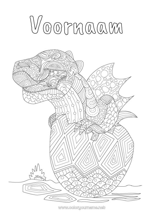 Kleurplaat om af te drukken Draak Dier Complex Kleurplaten Zentangle Draken, eenhoorns en fantastische dieren Ei