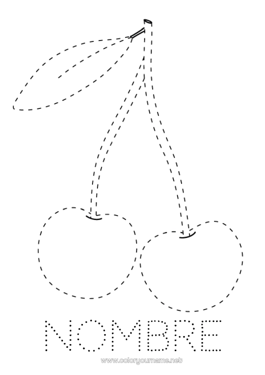 Dibujo para colorear para imprimir Actividades para niños Cereza Frutas Dibujos fáciles para colorear Trazo y color