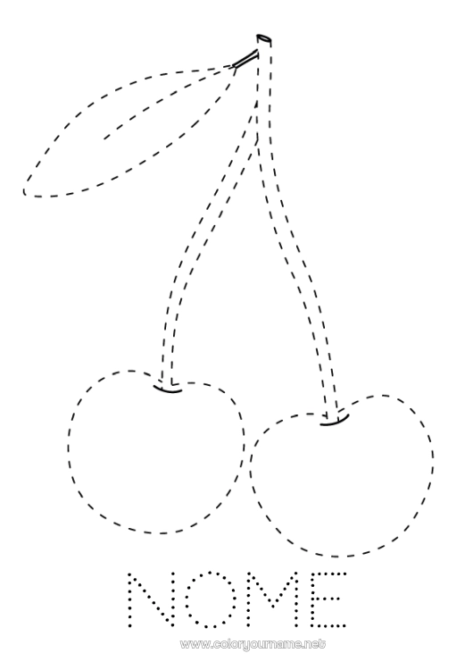 Página de desenho para imprimir Atividades para Crianças Cereja Frutas Desenhos para colorir fáceis Rastreie e Pinte