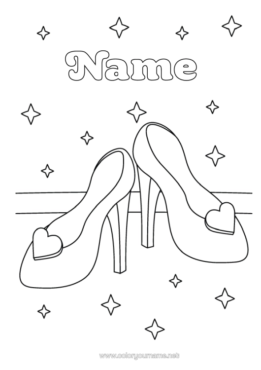 Colouring page to print Heart Princess Shoe