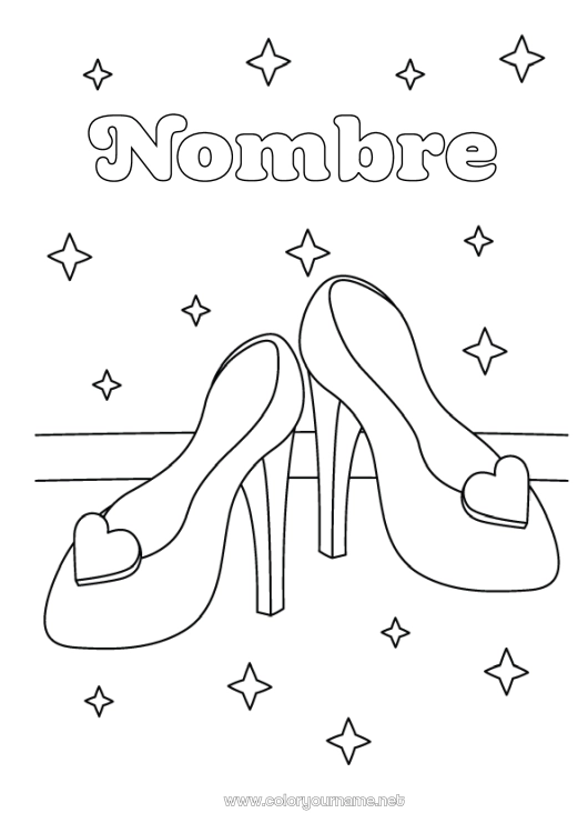 Dibujo para colorear para imprimir Corazón Princesa Zapato
