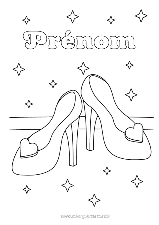 Coloriage à imprimer Coeur Princesse Chaussure