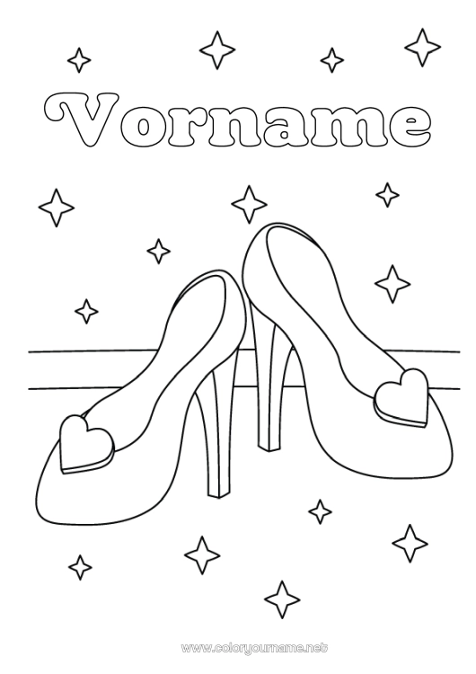 Malvorlage zum Ausdrucken Herz Prinzessin Schuh