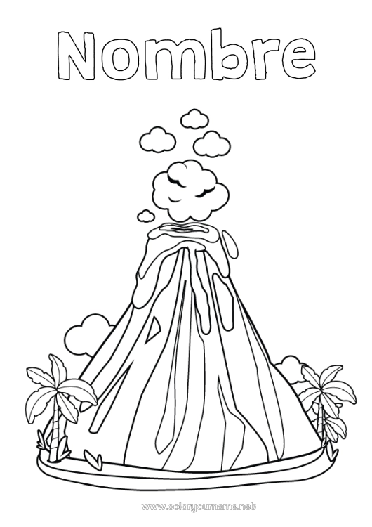 Dibujo para colorear para imprimir Volcán Palmera Ciencia