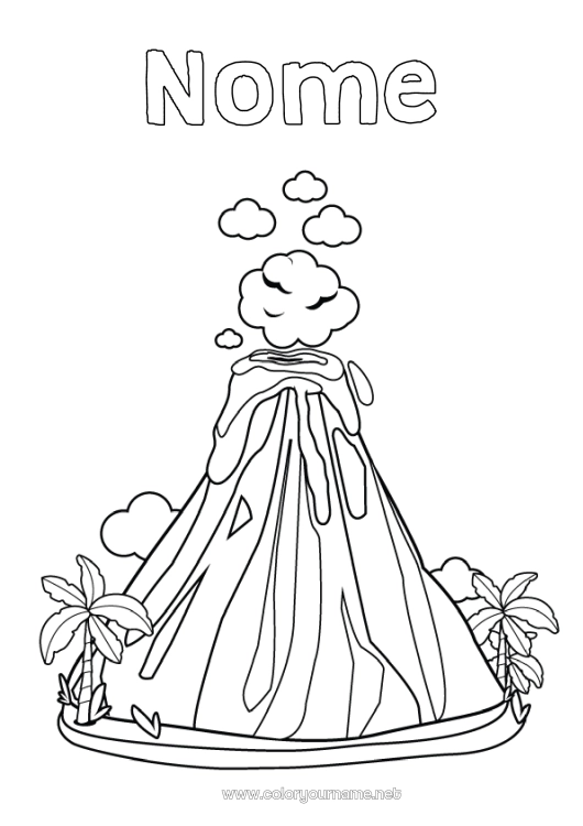 Página de desenho para imprimir Vulcão Palmeira Ciência