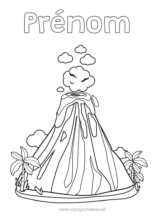 Coloriage à imprimer Volcan Palmier Science