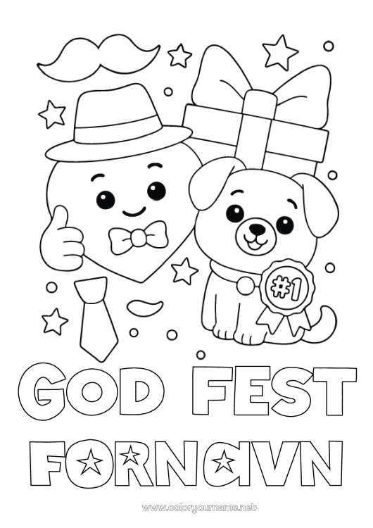 Farvelægningssiden til udskrivning Hjerte Gaver Far God fest Hund Dyr Hat Hunde og katte Overskæg
