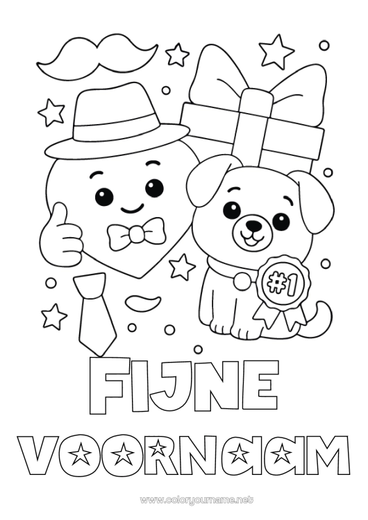 Kleurplaat om af te drukken Hart Cadeaus Papa Fijne verjaardag Hond Dier Hoed Honden en katten Snor