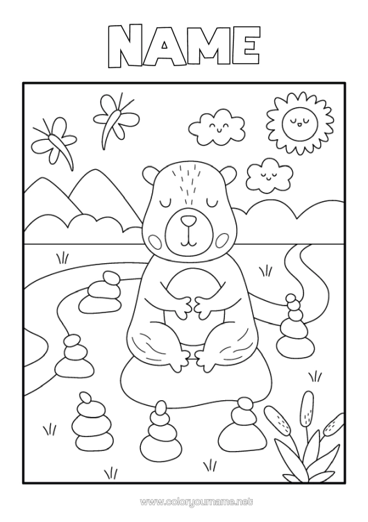 Colouring page to print Calm And Zen Sport Animal Other Animals Of The World Artistic Sports Yoga Capybara