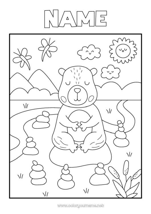 Coloring page to print Calm and zen Sport Animal Other animals of the world Artistic sports Yoga Capybara