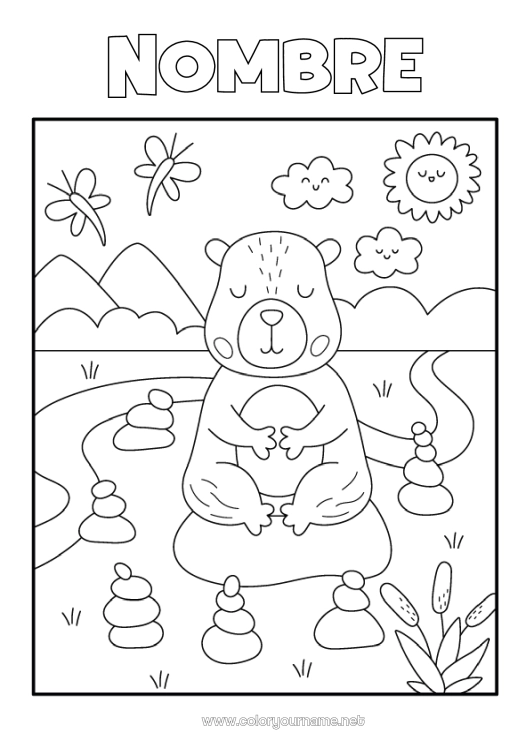 Dibujo para colorear para imprimir Calma y zen Sport Animales Otros animales del mundo Deportes artísticos Yoga Capibara