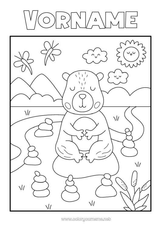 Malvorlage zum Ausdrucken Ruhig und gelassen Sport Tier Andere Tiere der Welt Künstlerischer Sport Yoga Capybara