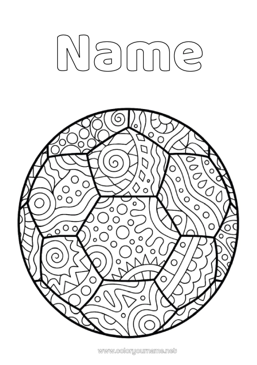 Coloring page to print Football Soccer ball Sport Complex coloring pages Zentangle Team sports