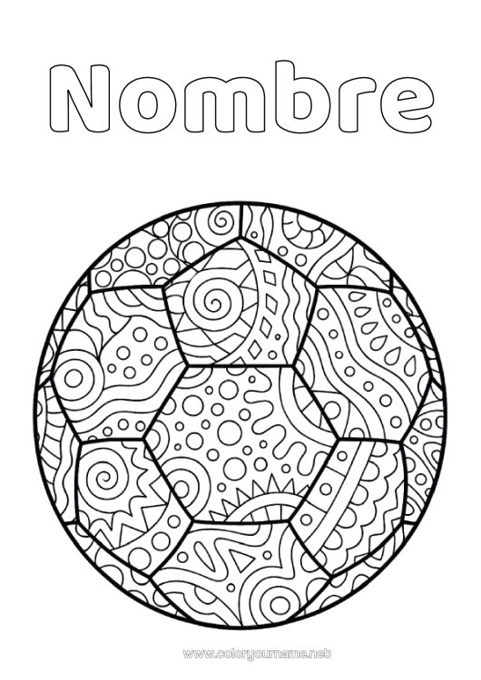 Dibujo para colorear para imprimir Fútbol Balón de fútbol Sport Dibujos complejos para colorear Zentangle Deportes en equipo