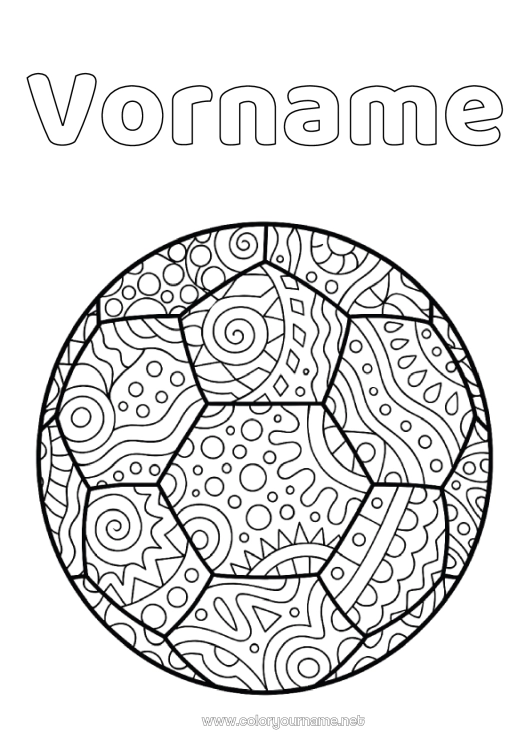 Malvorlage zum Ausdrucken Fußball Fußball Sport Komplexe Ausmalbilder Zentangle Mannschaftssportarten