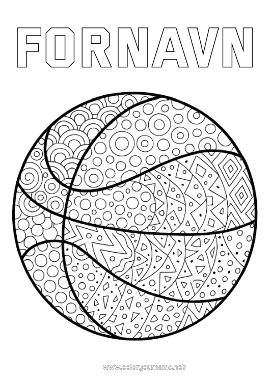 Fargeleggingssiden til utskrift Ballonger Basketball Zentangle Lagidrett