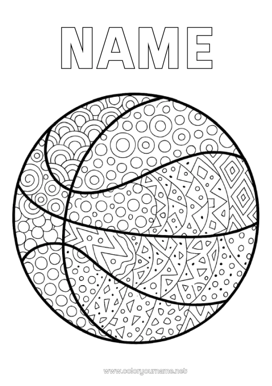 Coloring page to print Balloons Basketball Zentangle Team sports