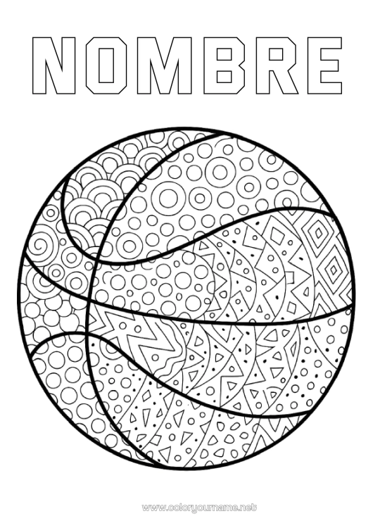 Dibujo para colorear para imprimir Globos Baloncesto Zentangle Deportes en equipo