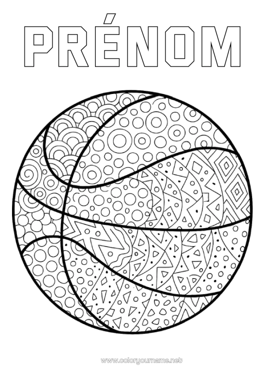 Coloriage à imprimer Ballons Basketball Zentangle Sports d'équipe