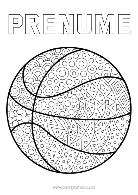 Pagină de colorat de imprimat Baloane Baschet Zentangle Sporturi de echipă