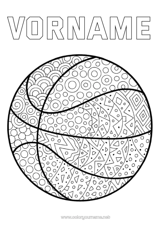 Malvorlage zum Ausdrucken Luftballons Basketball Zentangle Mannschaftssportarten