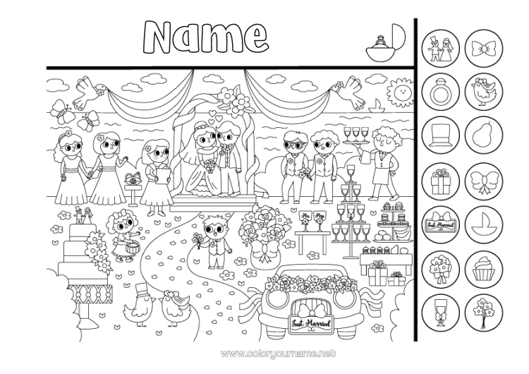 Colouring page to print Children's Activities Search And Find Marriage Bride