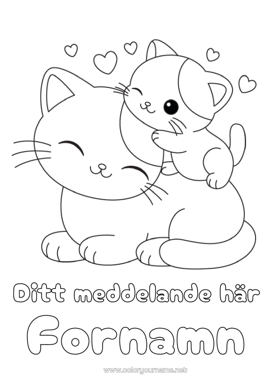 Färgläggningssida att skriva ut Söt Hjärta Katt Djur Lätta målarbilder Hundar och katter Djurfamilj Bebisdjur