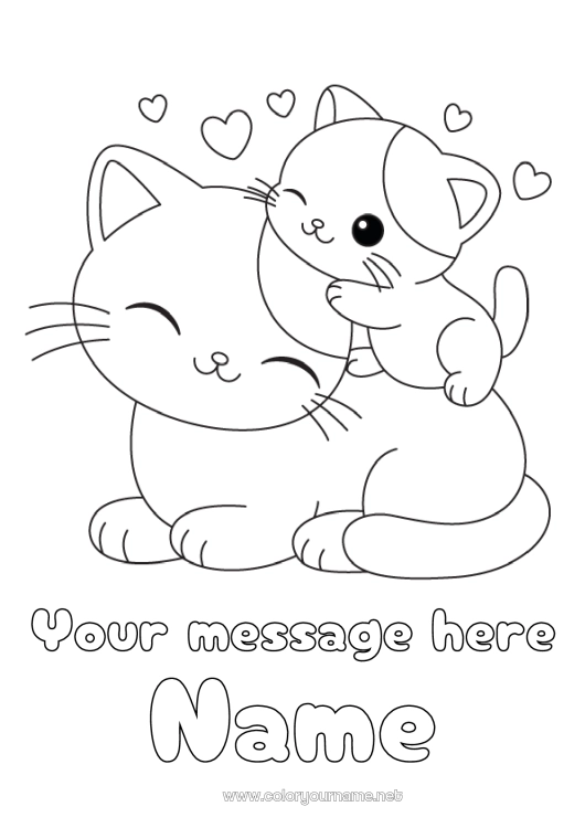 Coloring page to print Cute Heart Cat Animal Easy coloring pages Dog and cat Animal family Baby animal