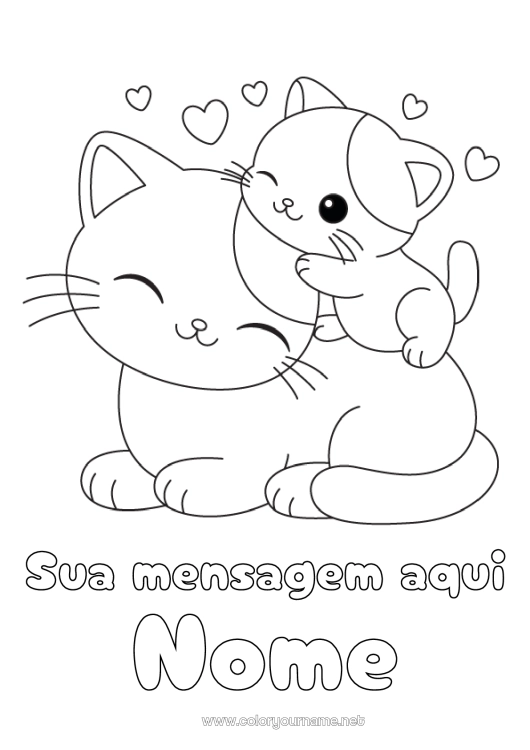 Página de desenho para imprimir Fofo Coração Gato Animal Desenhos para colorir fáceis Cães e gatos Família de animais Filhote
