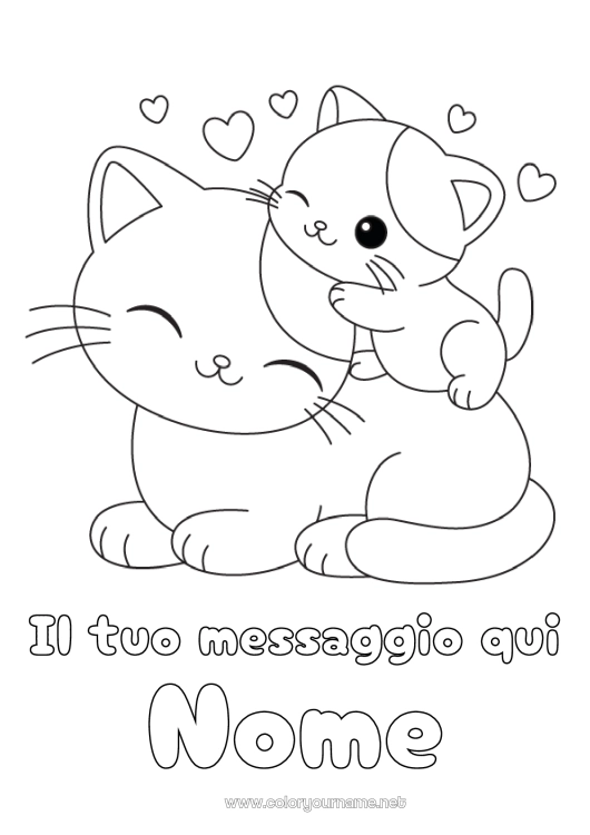 Pagina da colorare da stampare Carino Cuore Gatto Animale Disegni da colorare facili CanI e gatti Famiglia di animali Cucciolo