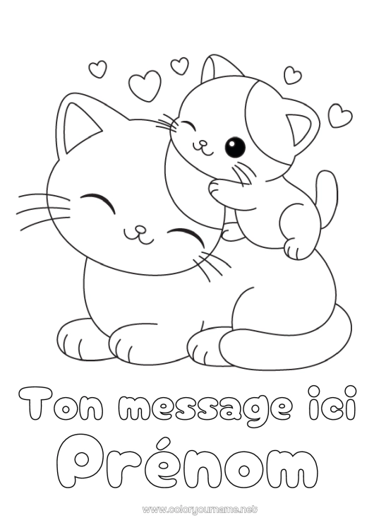Coloriage à imprimer Mignon Coeur Chat Animal Coloriages faciles Chiens et chats Famille d'animaux Bébé animal